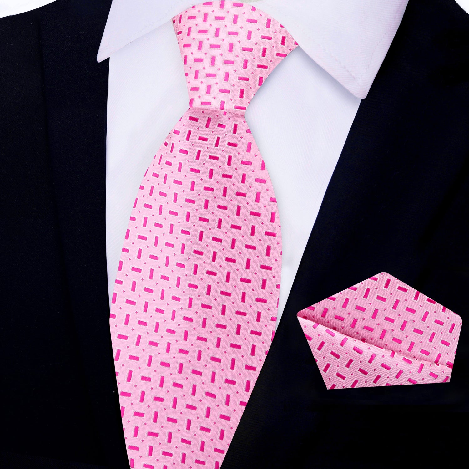 View 2: Shades of Pink Geometric Necktie and Square