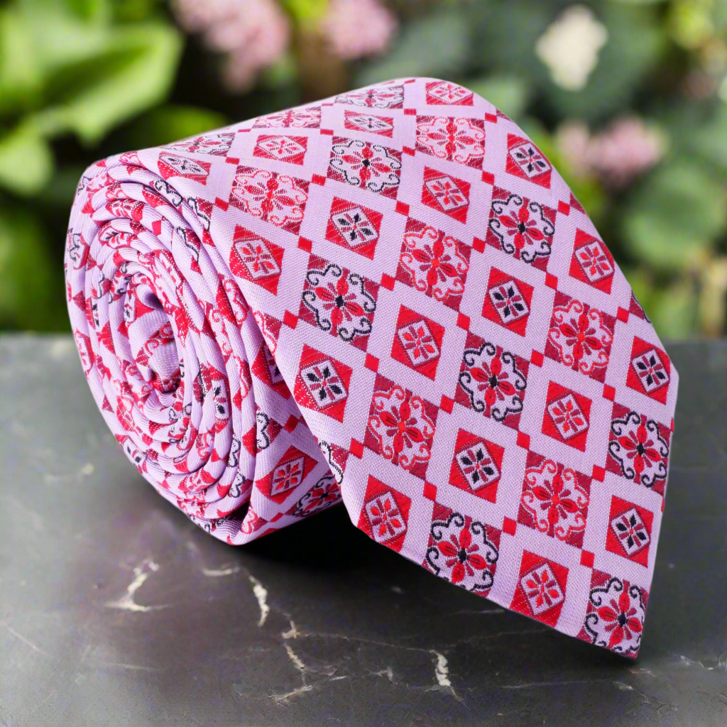 Pink, Red Geometric Necktie