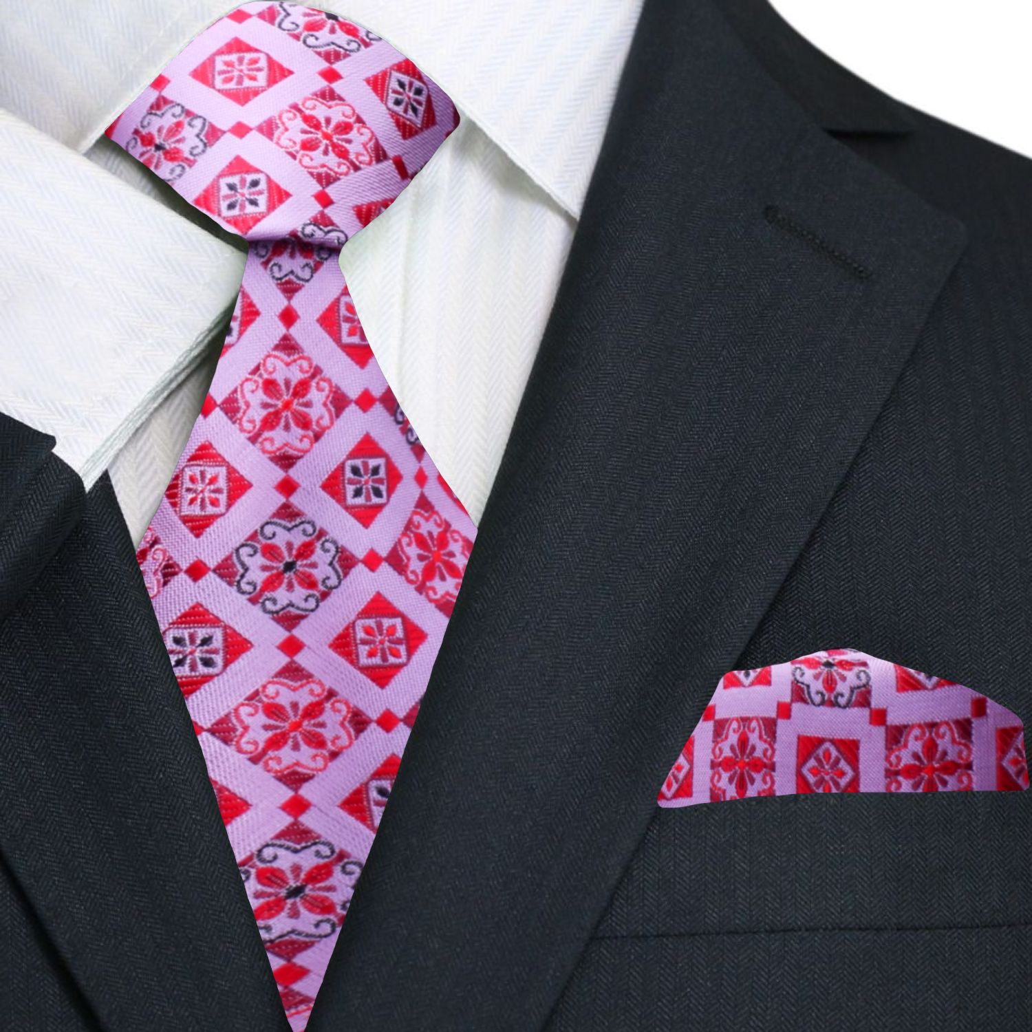 Light Pink Red Haze Tie and Matching Square