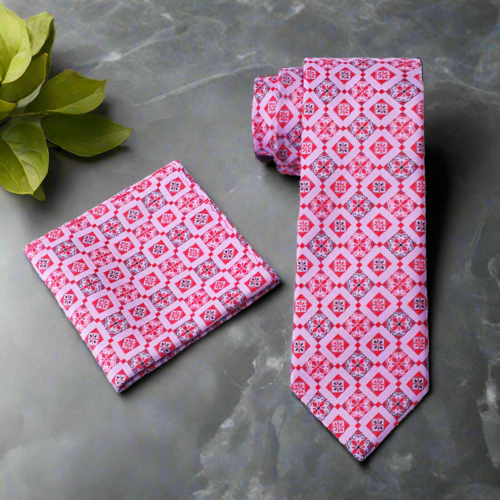 Alt Light Pink Red Haze Tie and Matching Square