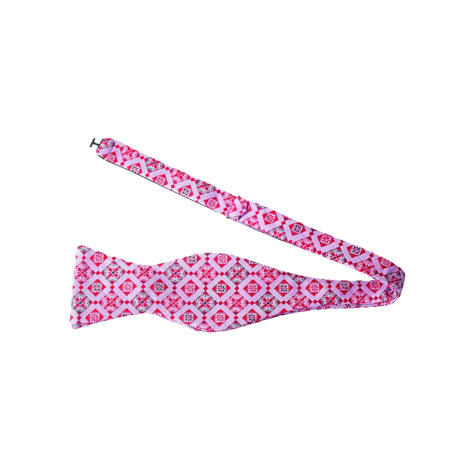 Light Pink and Red Geometric Bow Tie Self Tie