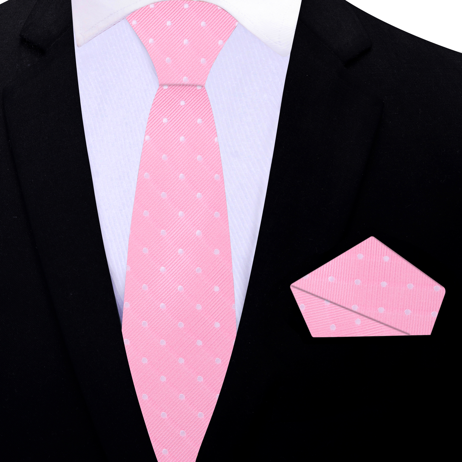 Thin Light Pink with White Dots Tie and Square 1