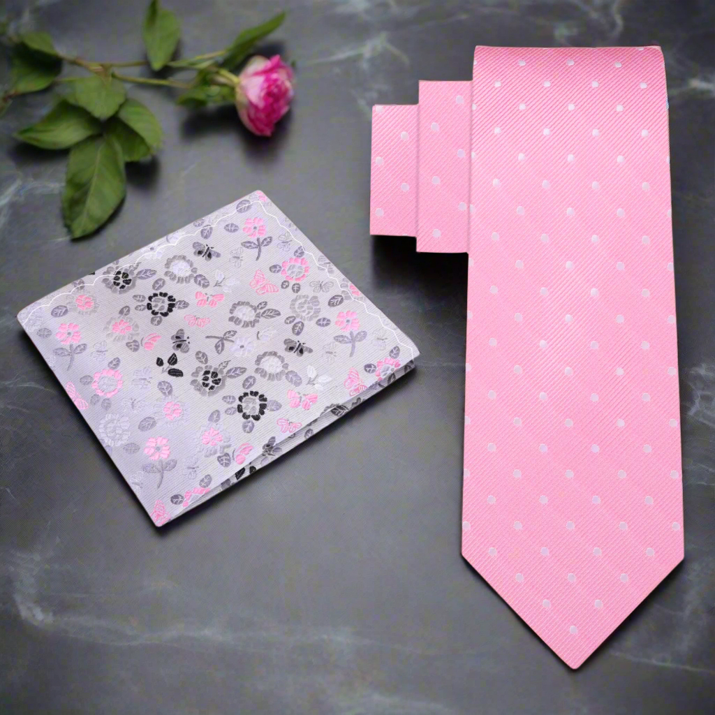 Alt Light Pink with White Dots Tie and Accenting Square 2