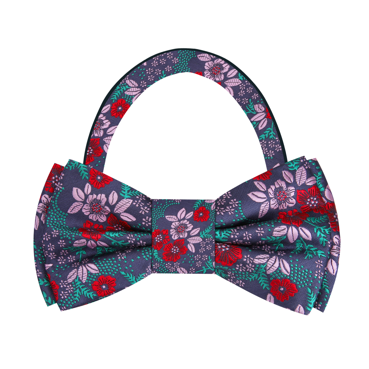 Light Plum, Red, Green, Pink Floral Bow Tie Pre Tied