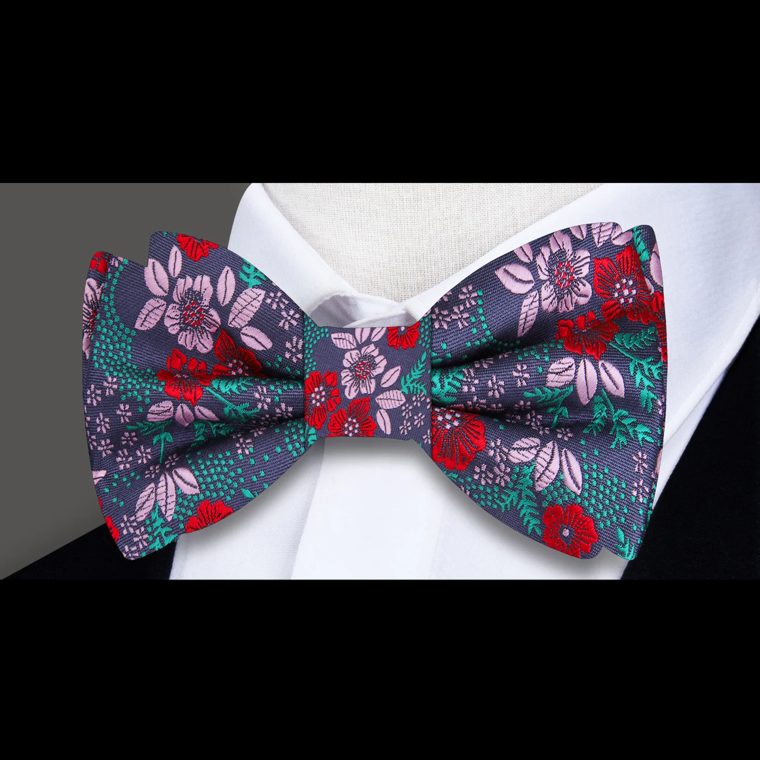 Light Plum, Red, Green, Pink Floral Bow Tie  