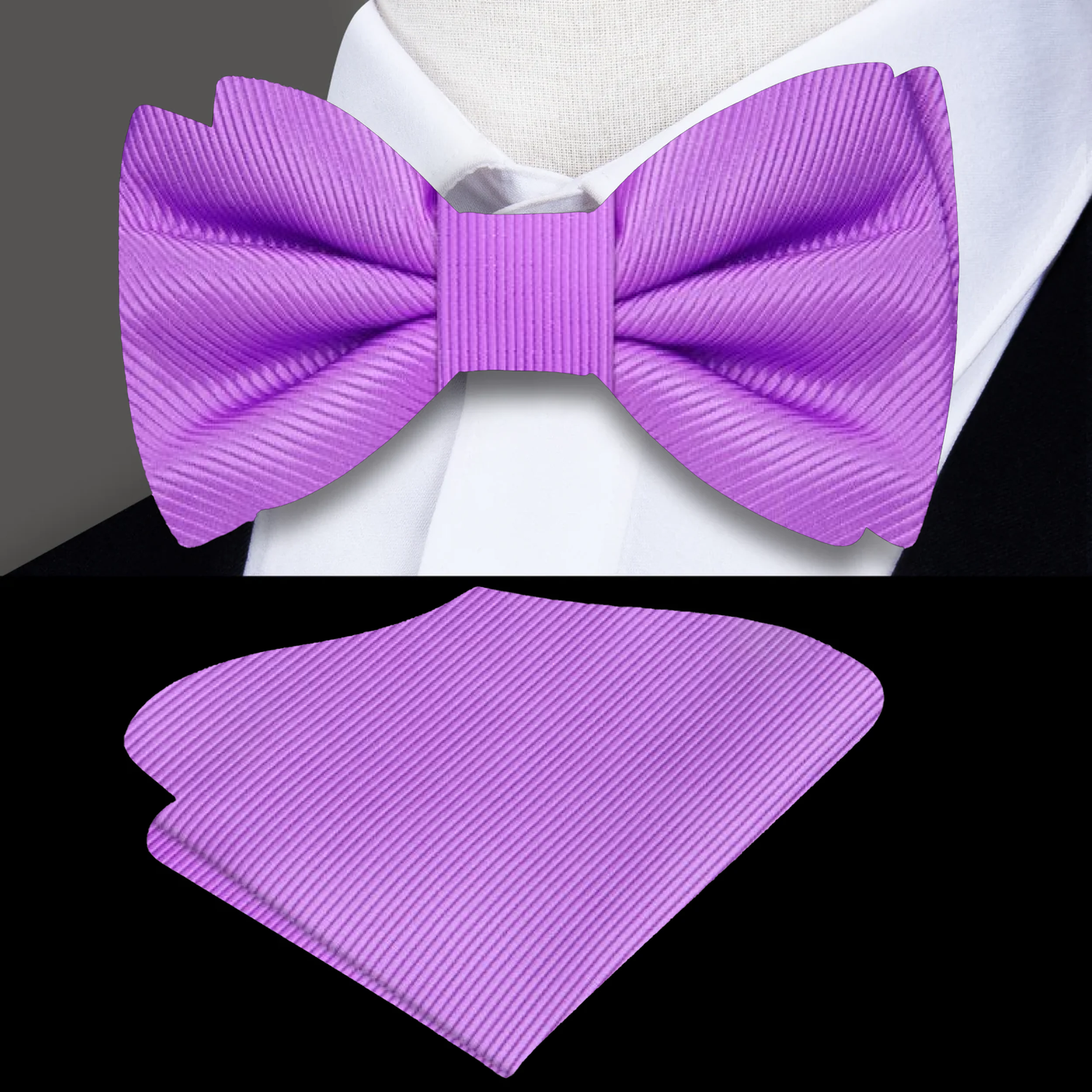 Light Purple Lined Bow Tie and Pocket Square