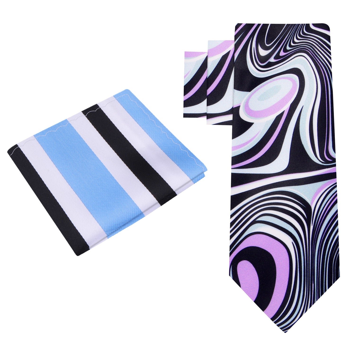 Alt View: Pink, Light Blue, Black Abstract Tie and Blue, White, Black Stripe Square