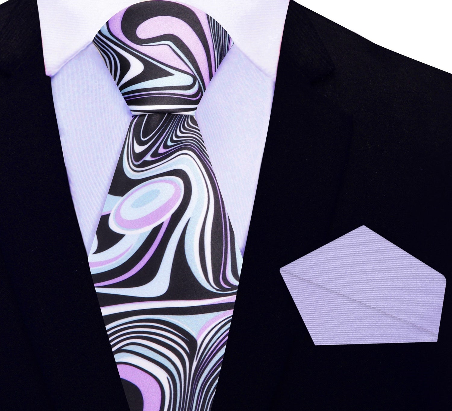 Pink, Light Blue, Black Abstract Tie and Light Purple Square