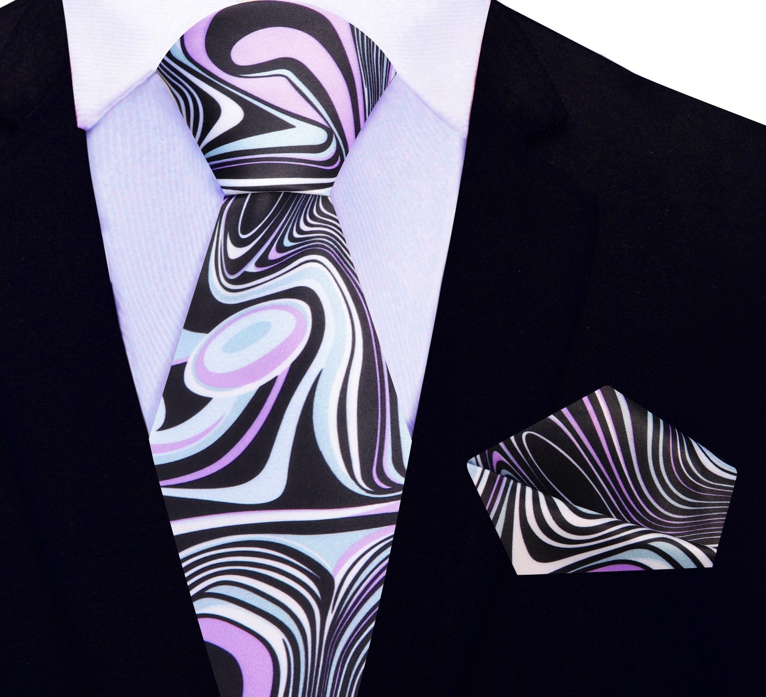 Pink, Light Blue, Black Abstract Tie and Square
