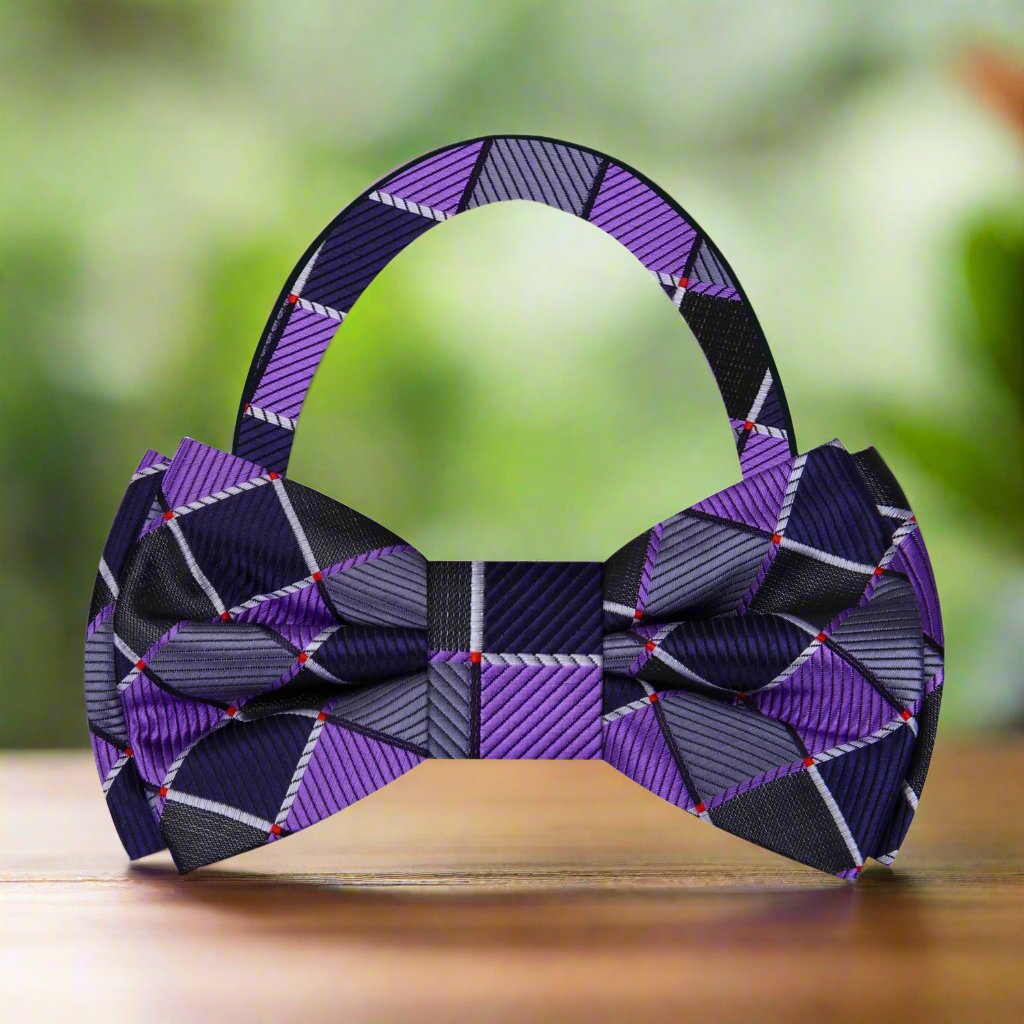 Pre Tied Purple Geometric Bow Tie||Purple