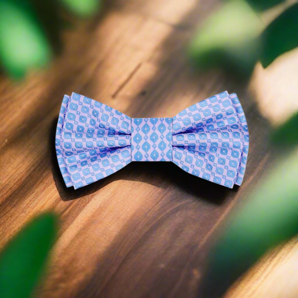 Light Purple Blue Geometric Bow Tie