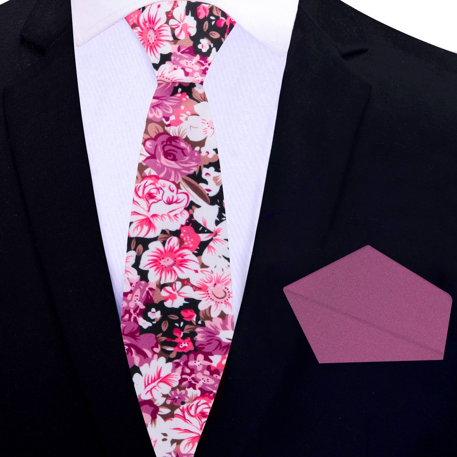 Thin Tie: Light Purple, Purple, White Brown Sketched Flowers Tie and Purple Square