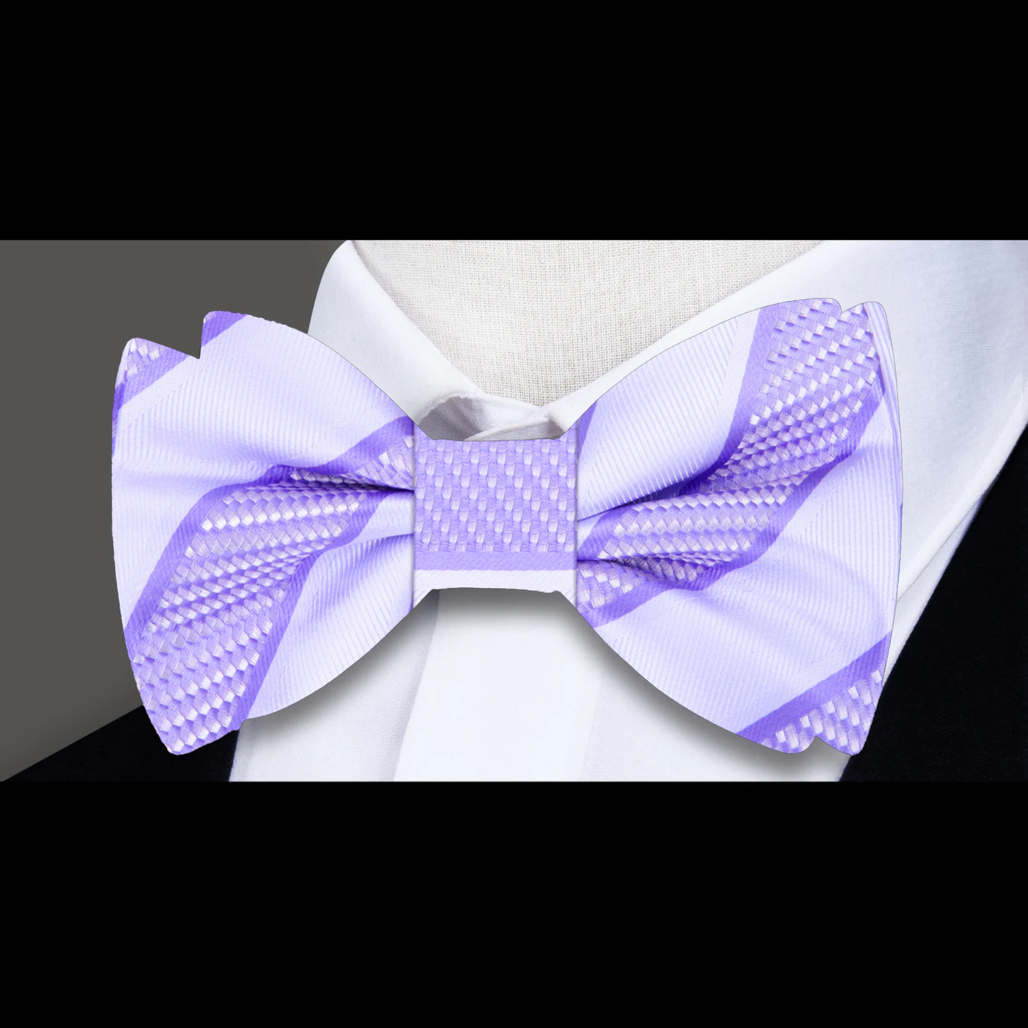 White and Purple Stripe Bow Tie