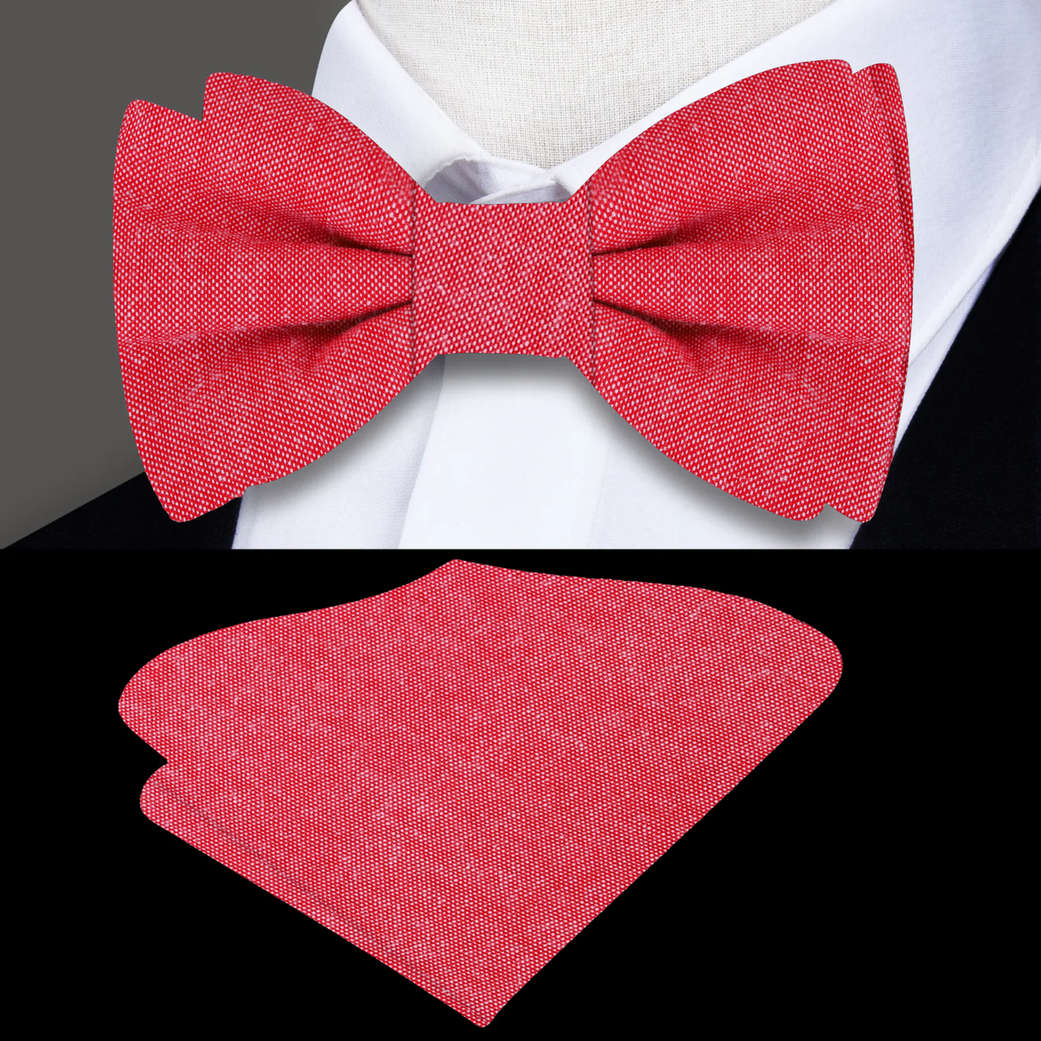 Red Linen Bow Tie and Pocket Square||Light Red