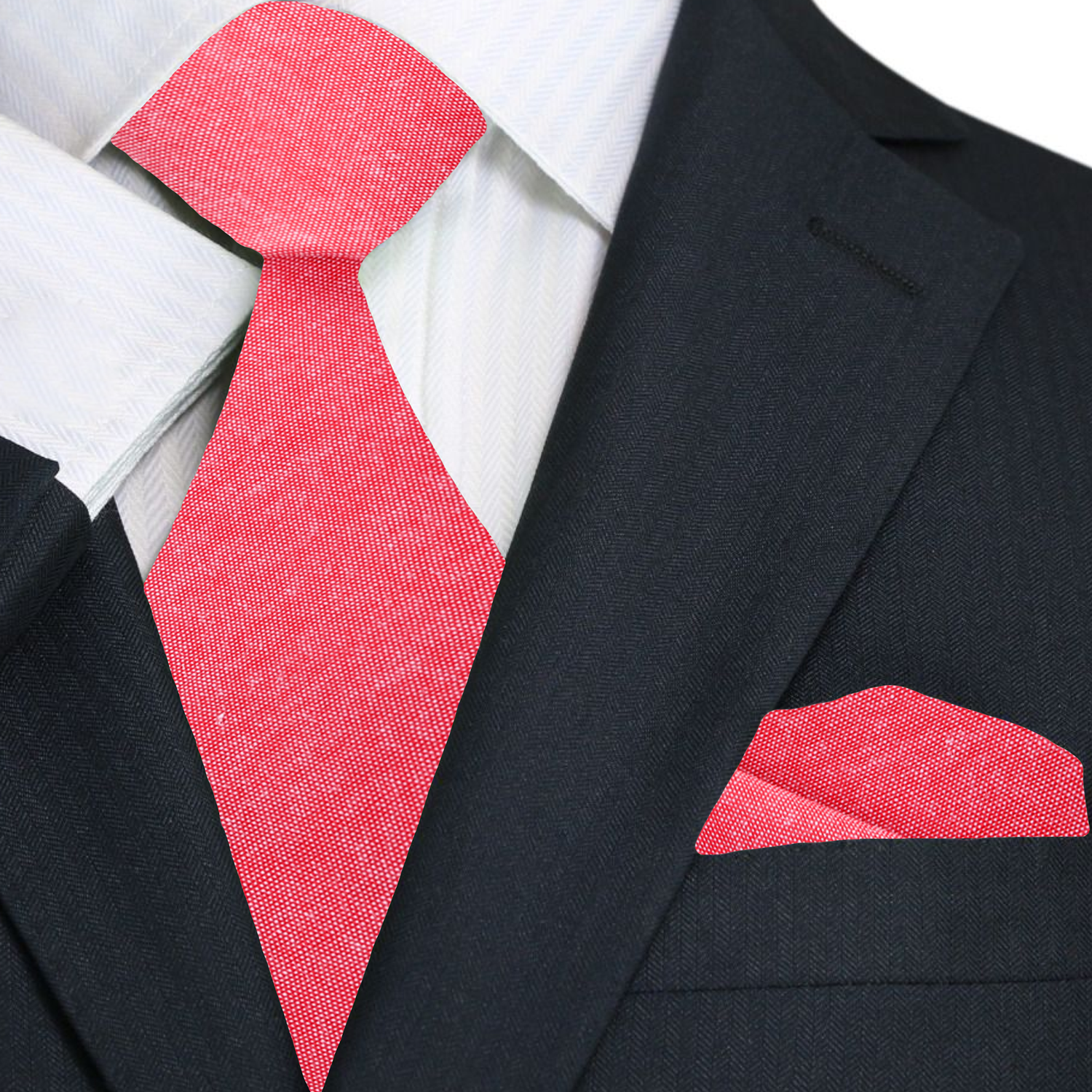 Light Red Fresh Linen Tie and Pocket Square||Light Red