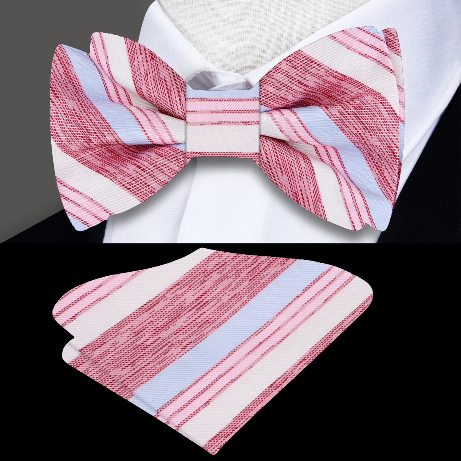 Light Red Seaside Stripe Bow Tie and Square