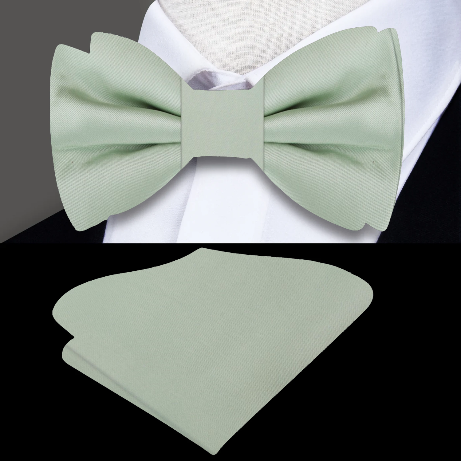 Light Sage Solid Glossy Silk Bow Tie and Pocket Square