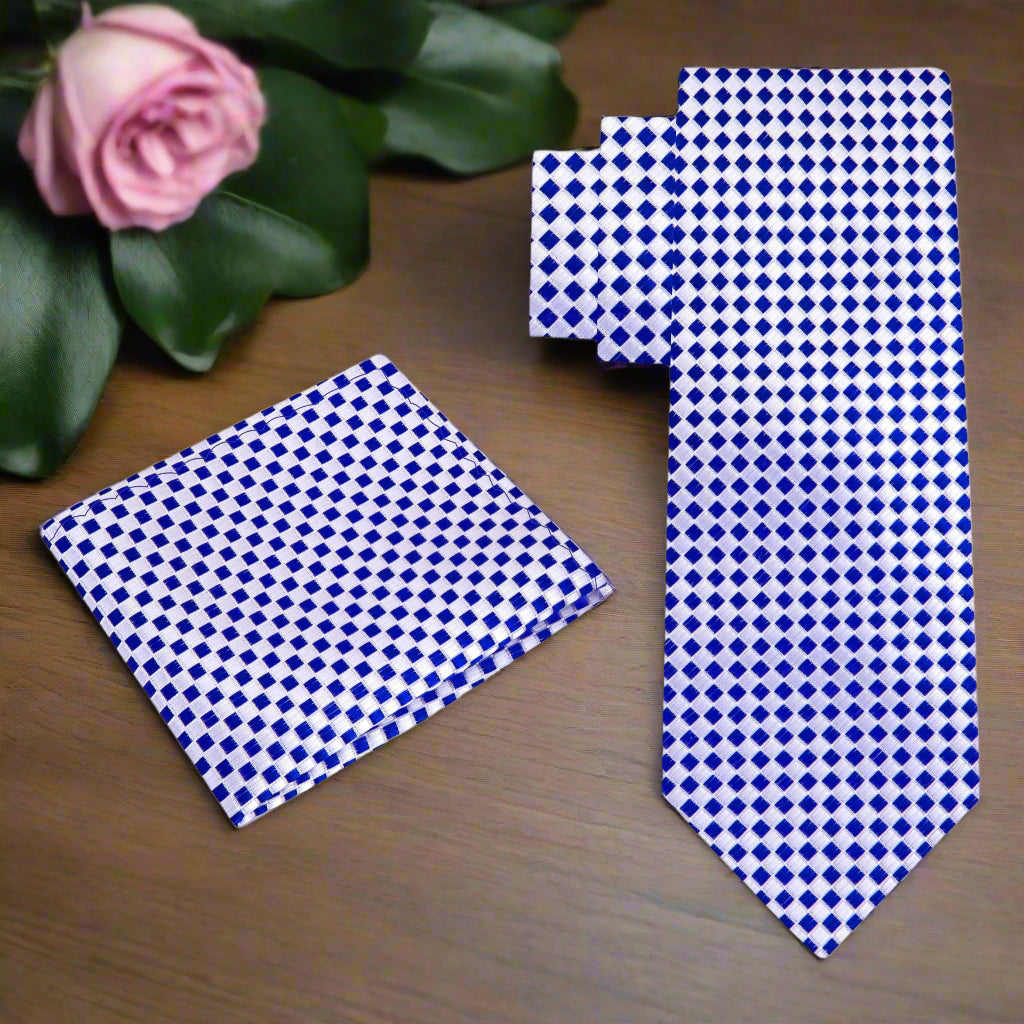 Alt Light Silver, Dark Blue Diamonds Necktie and Square