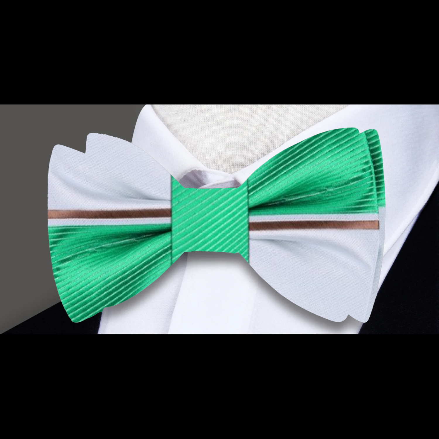 Light Grey, Light Green Lined Bow Tie