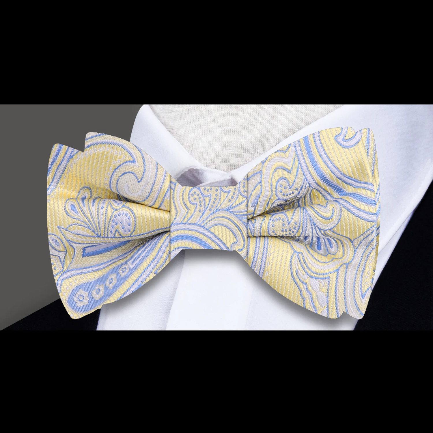 Yellow and Blue Paisley Bow Tie 