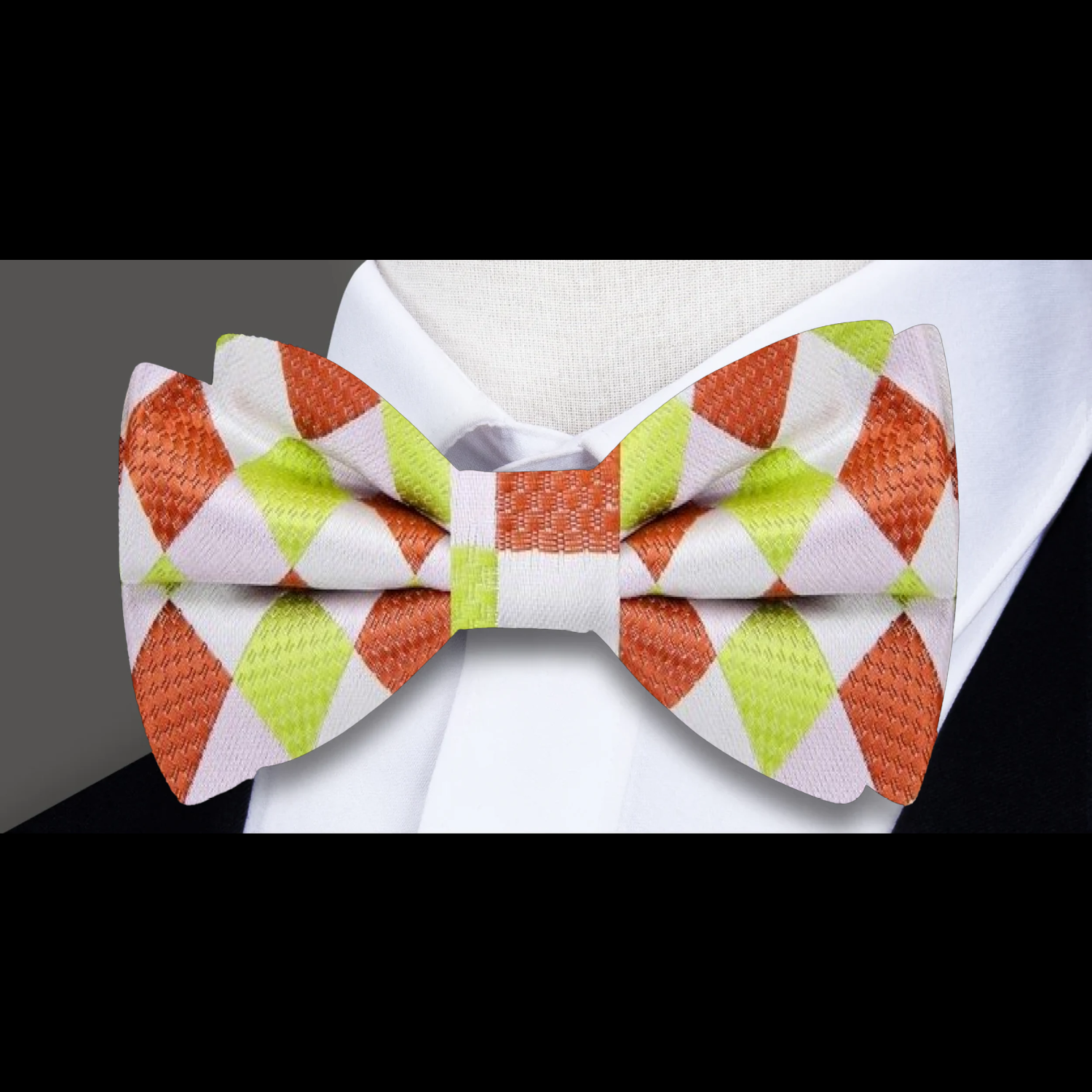 A Lime, Brown Geometric Pattern Silk Pre Tied Bow Tie