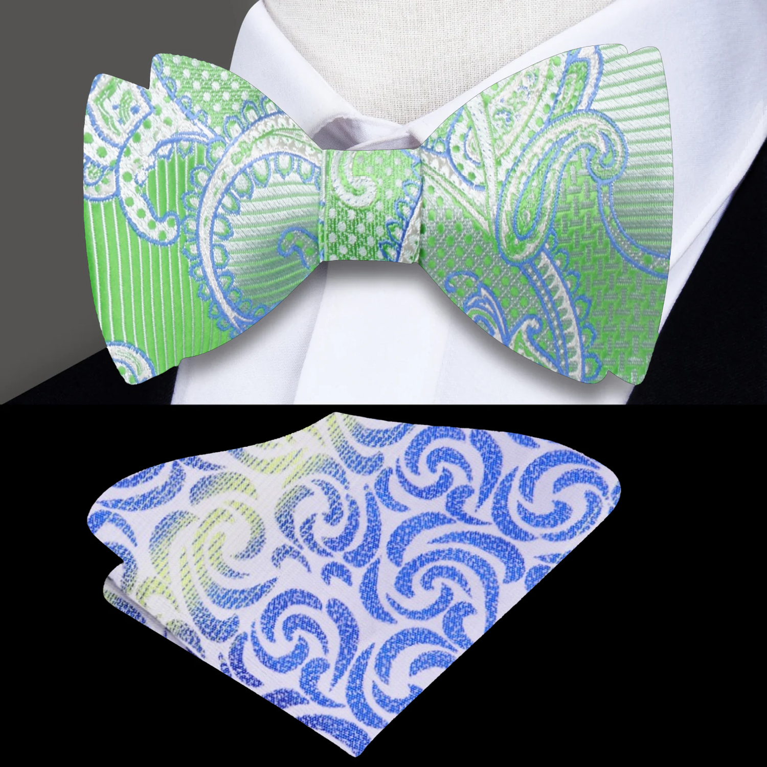 Green Paisley Bow Tie and Accenting Square