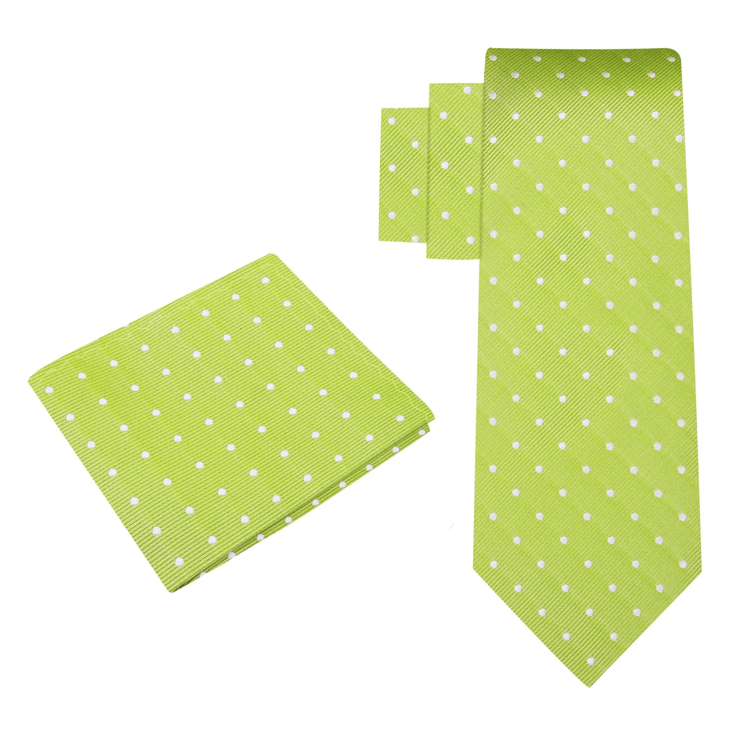 View 2: Lime Green and White Polka Necktie and Square