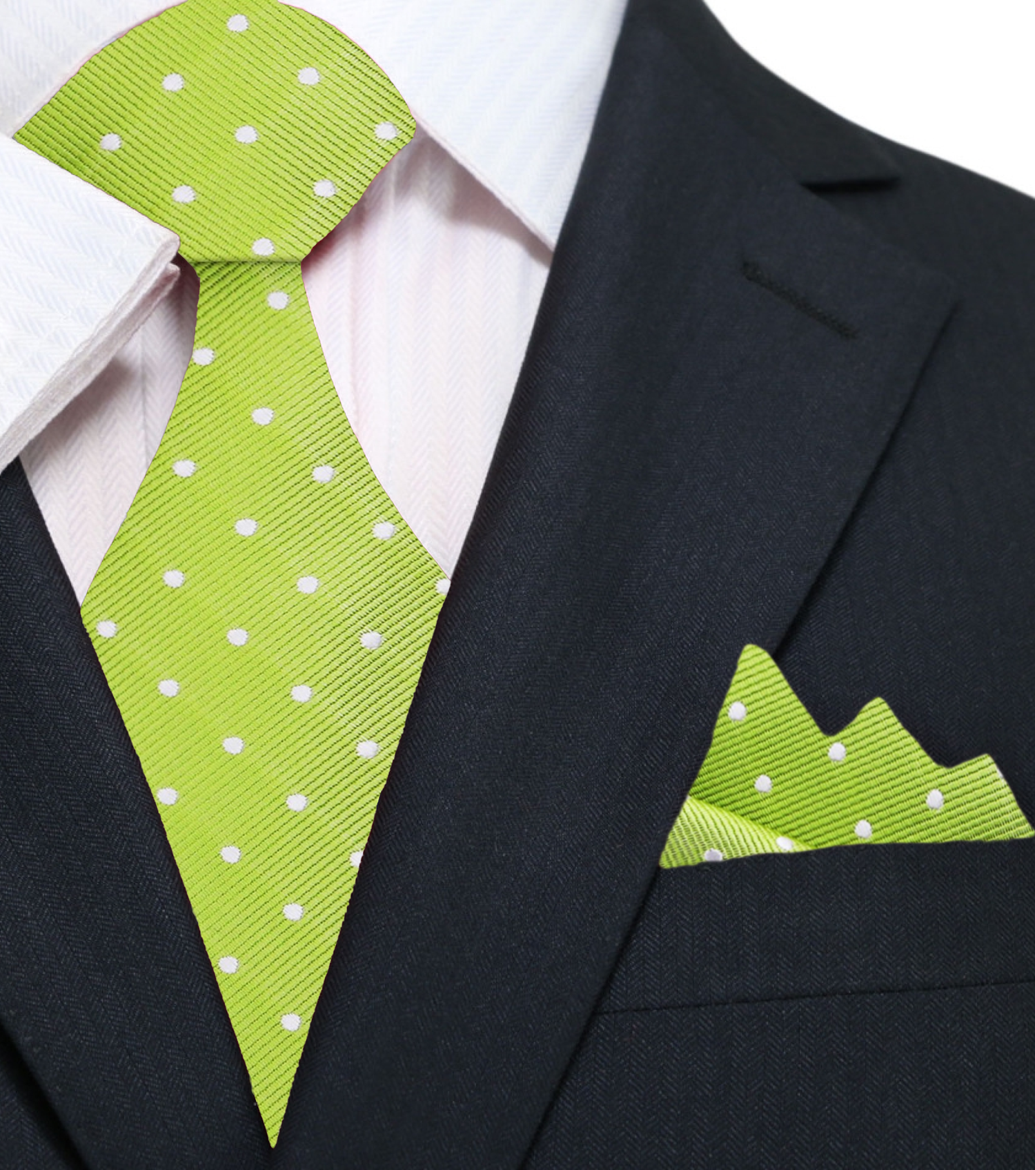 Lime Green and White Polka Necktie and Square