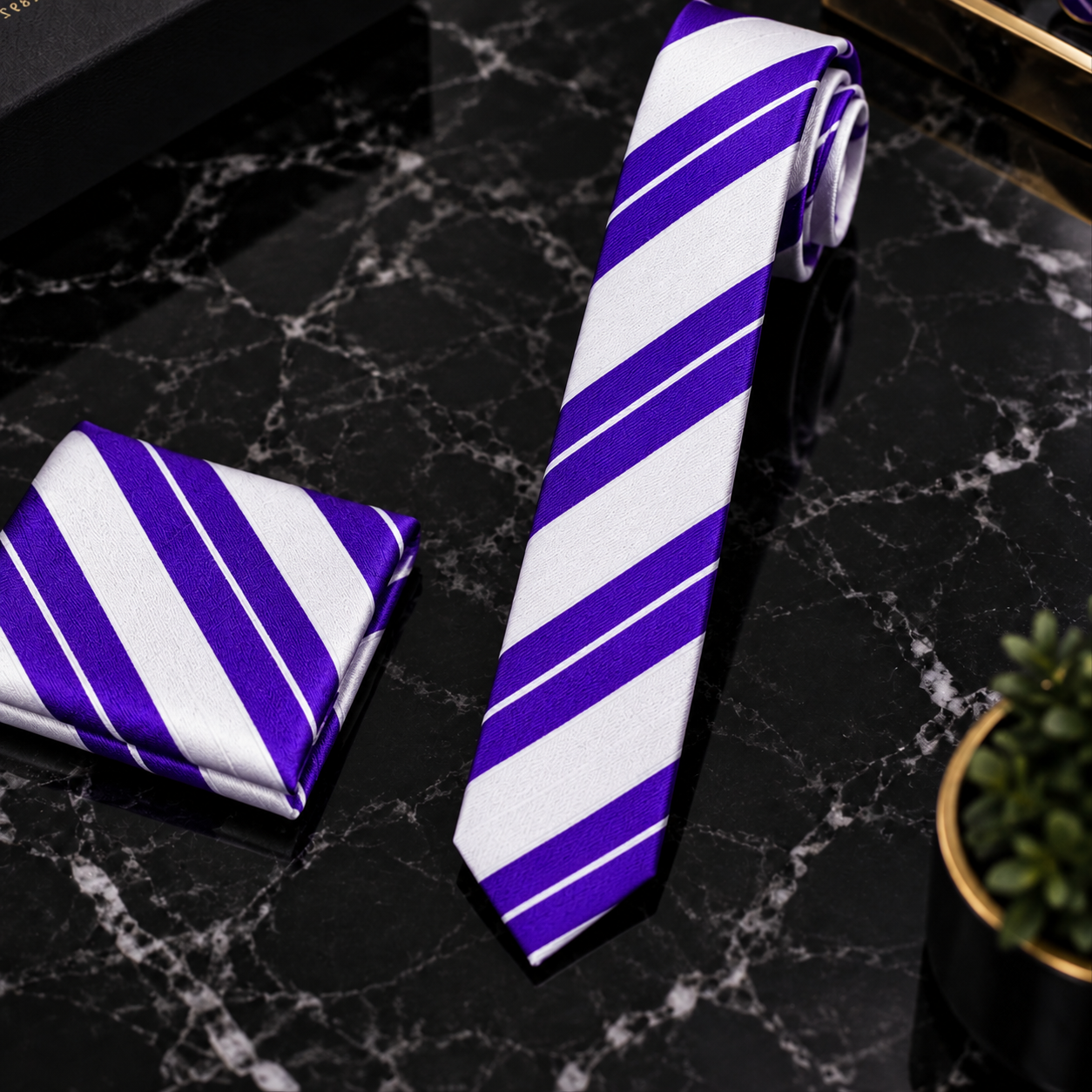 Purple & White Stripe Necktie with Pinstripe Detail