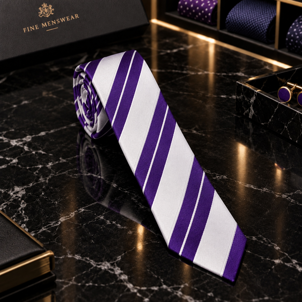 Purple & White Stripe Necktie with Pinstripe Detail