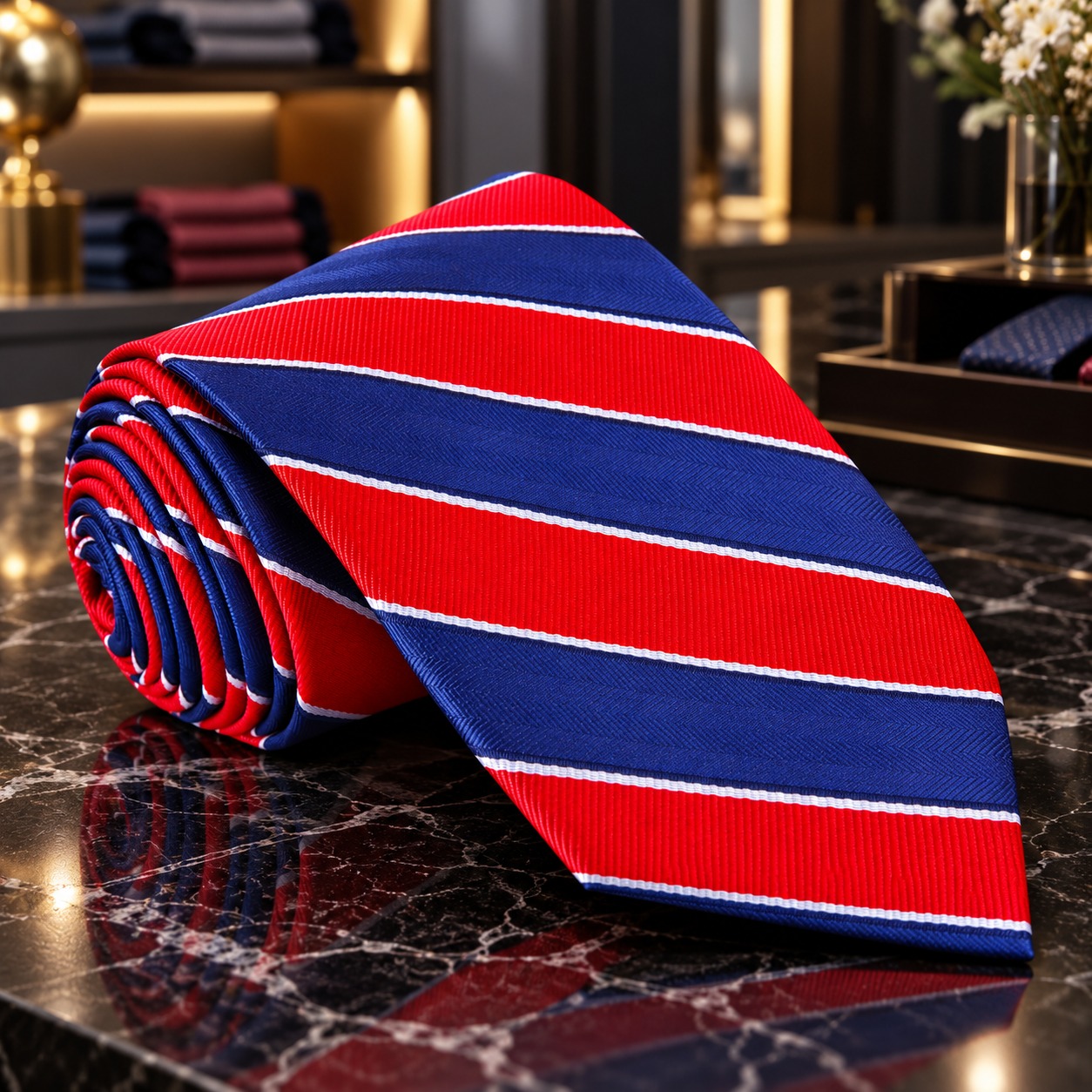 Red Blue White Stripe Tie