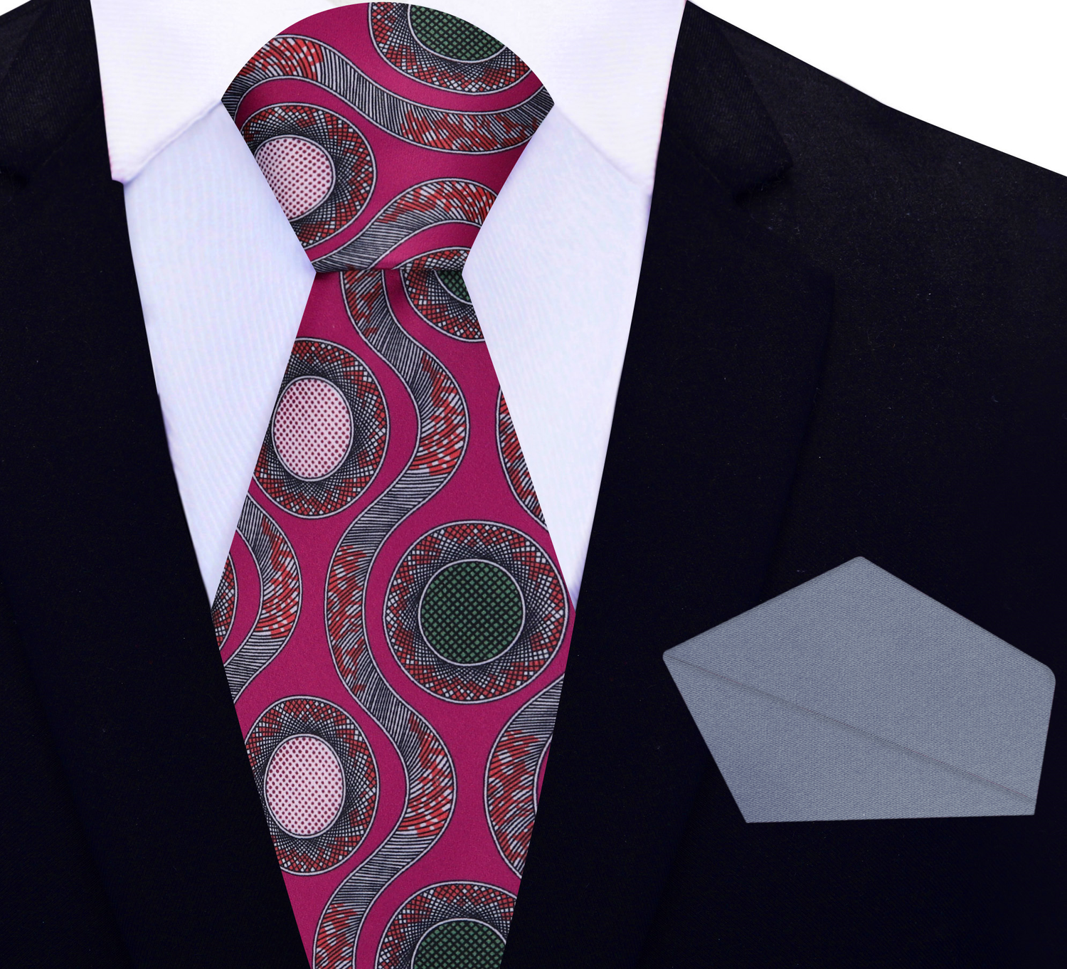 Dark Fuchsia Abstract Necktie & Grey Square