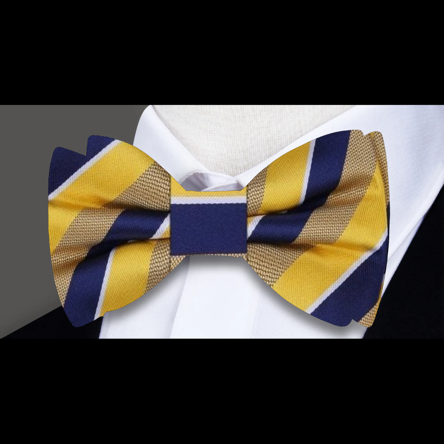 Maize Gold Deep Blue and White Block Stripe Bow Tie and Yellow Square