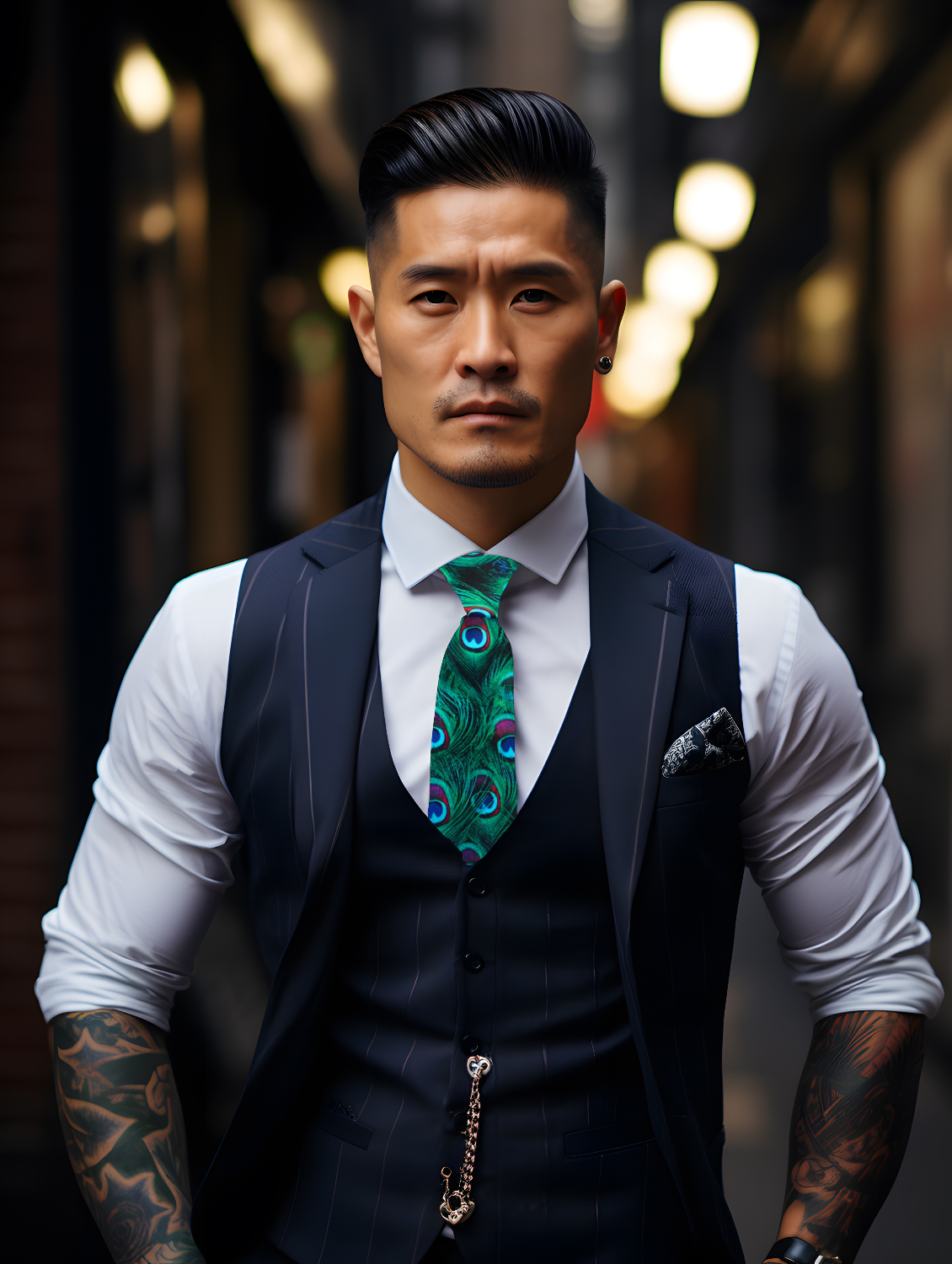 peacock vest and tie