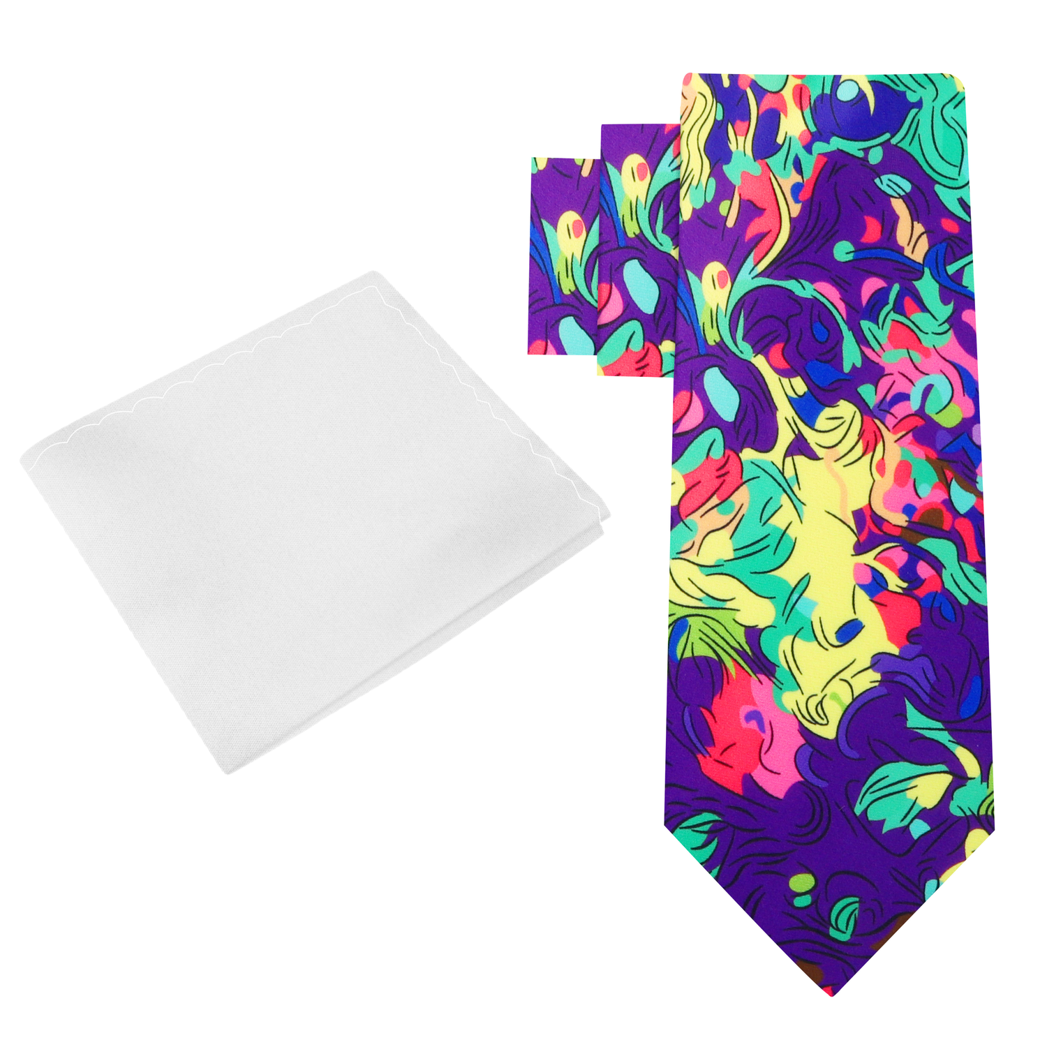 Alt View: Purple, Green, Yellow, Blue Abstract Necktie and White Square