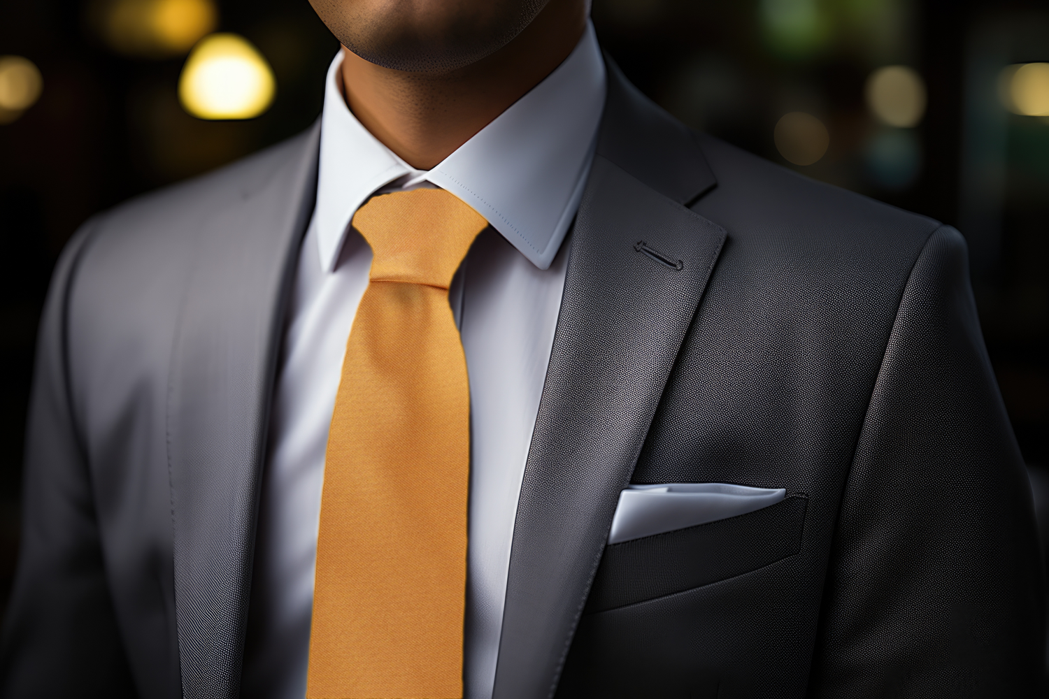 Marigold Necktie on Grey Suit