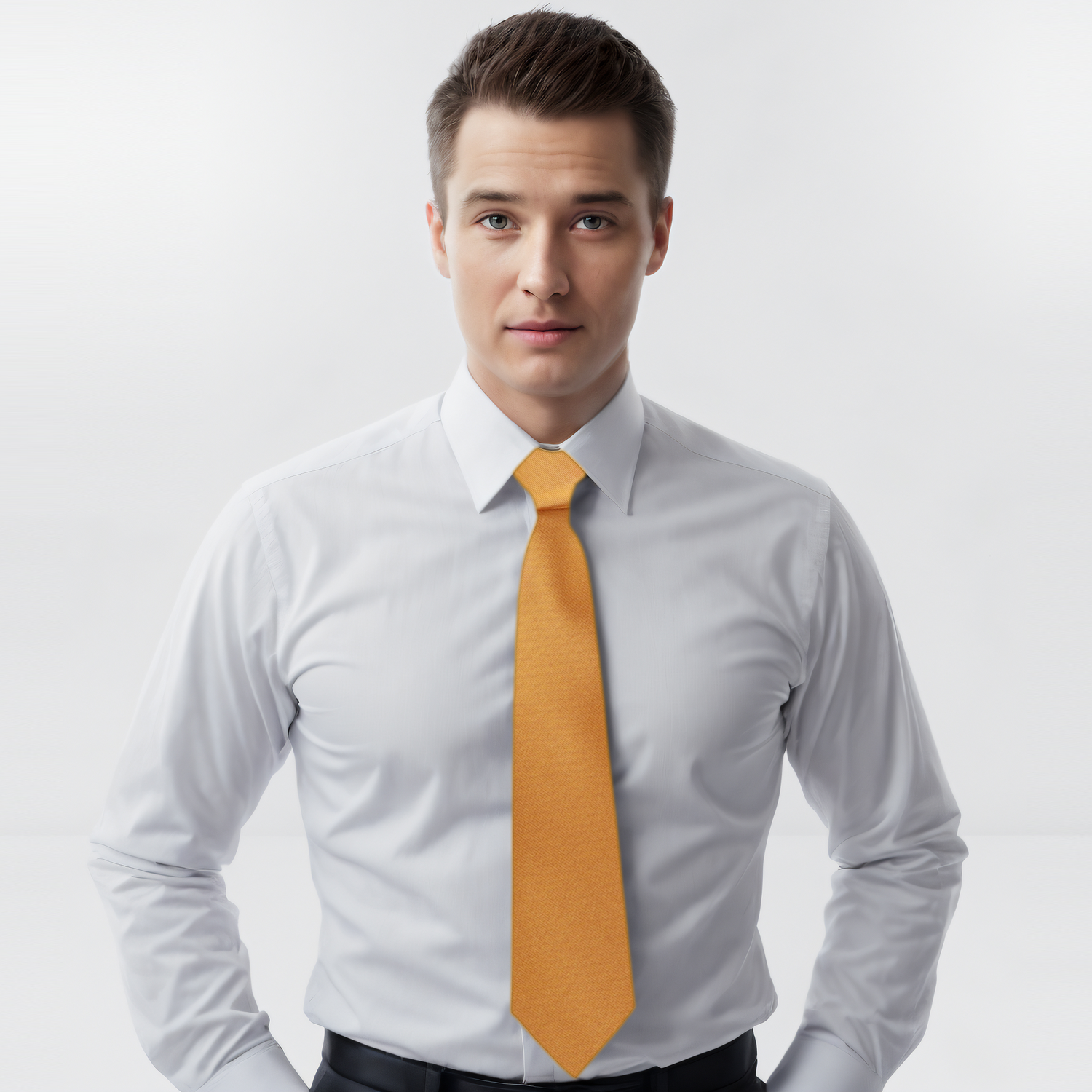 Marigold Necktie On White Shirt