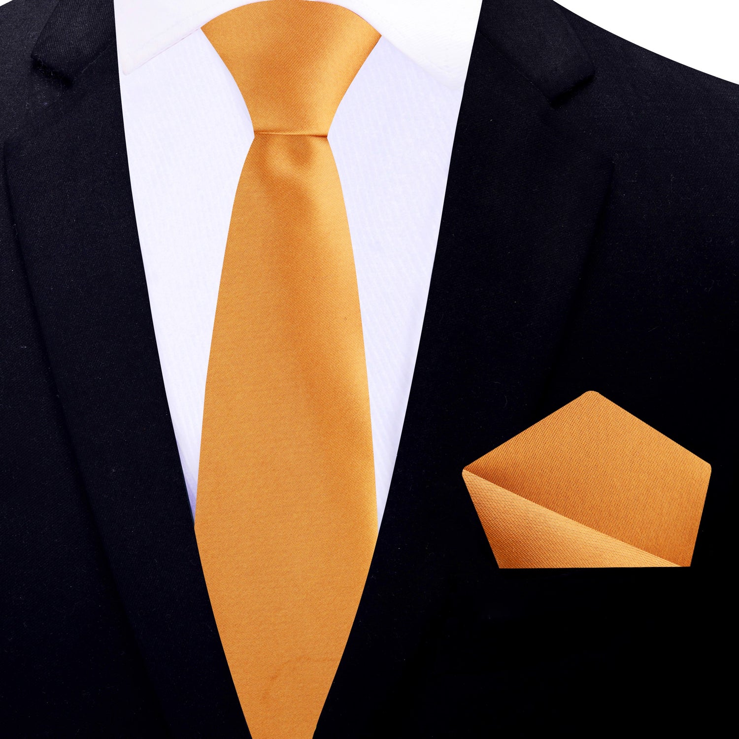 Thin Tie: Marigold Necktie with Matching Square
