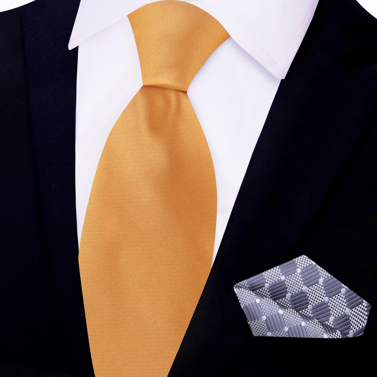 Marigold Necktie with Grey Geometric Square
