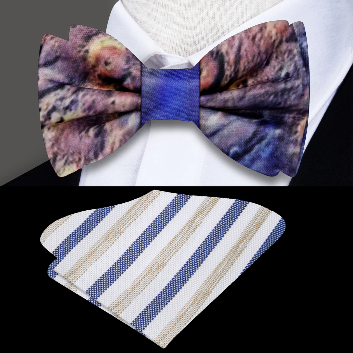 Blue, Brown Mars Crater Bow Tie and Accenting Square