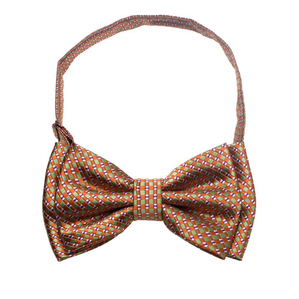 Orange, Green Geometric Bow Tie Pre Tied