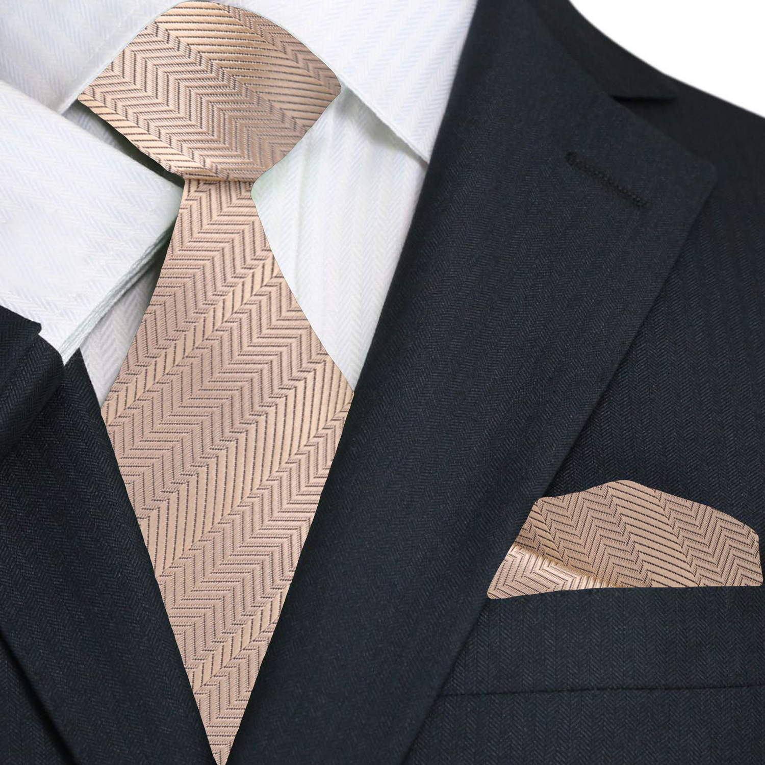 Main View Metallic Wheat Solid Necktie and Pocket Square