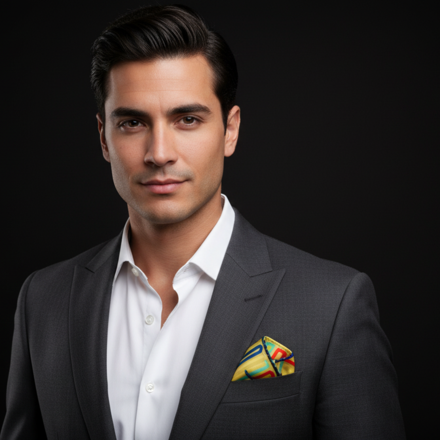 View 2: Yellow, Blue, Purple, Pink Color Abstract Lines and Dots Pattern Pocket Square