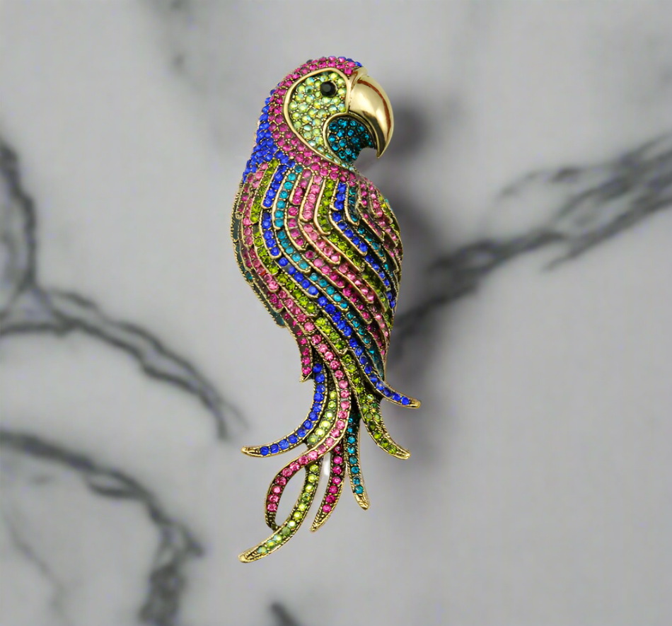 A multi color parrot lapel pin