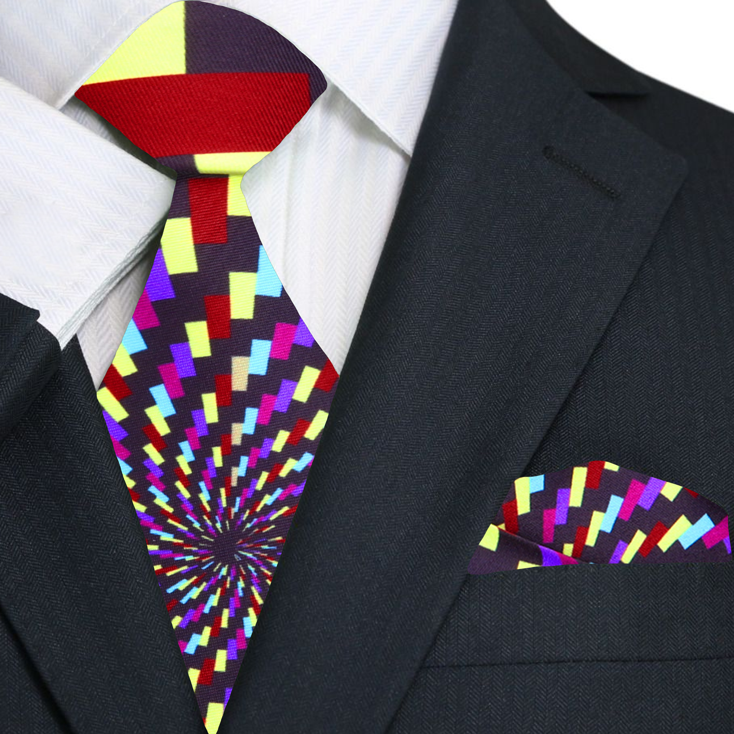 Primary Multi Color Abstract Tie and Square