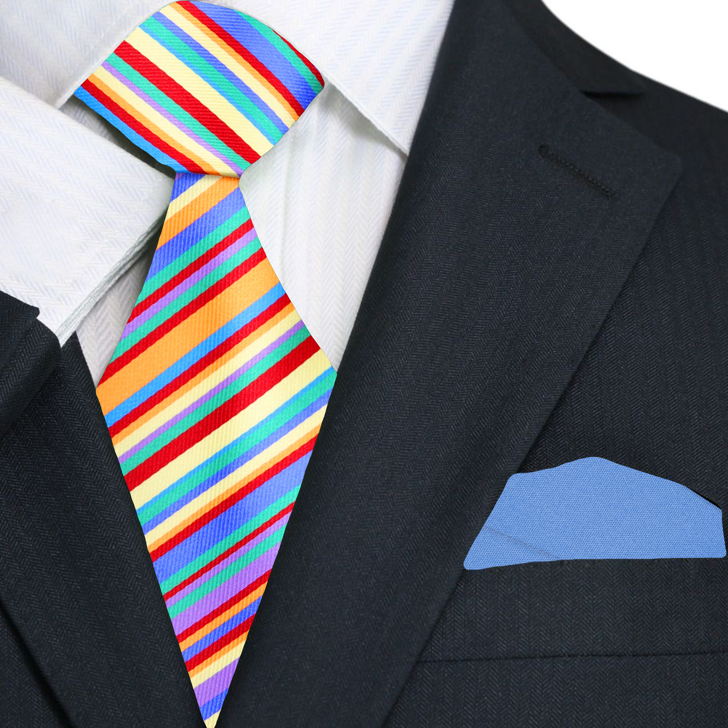Vibrant Multicolor Stripe Necktie & Handkerchief Set