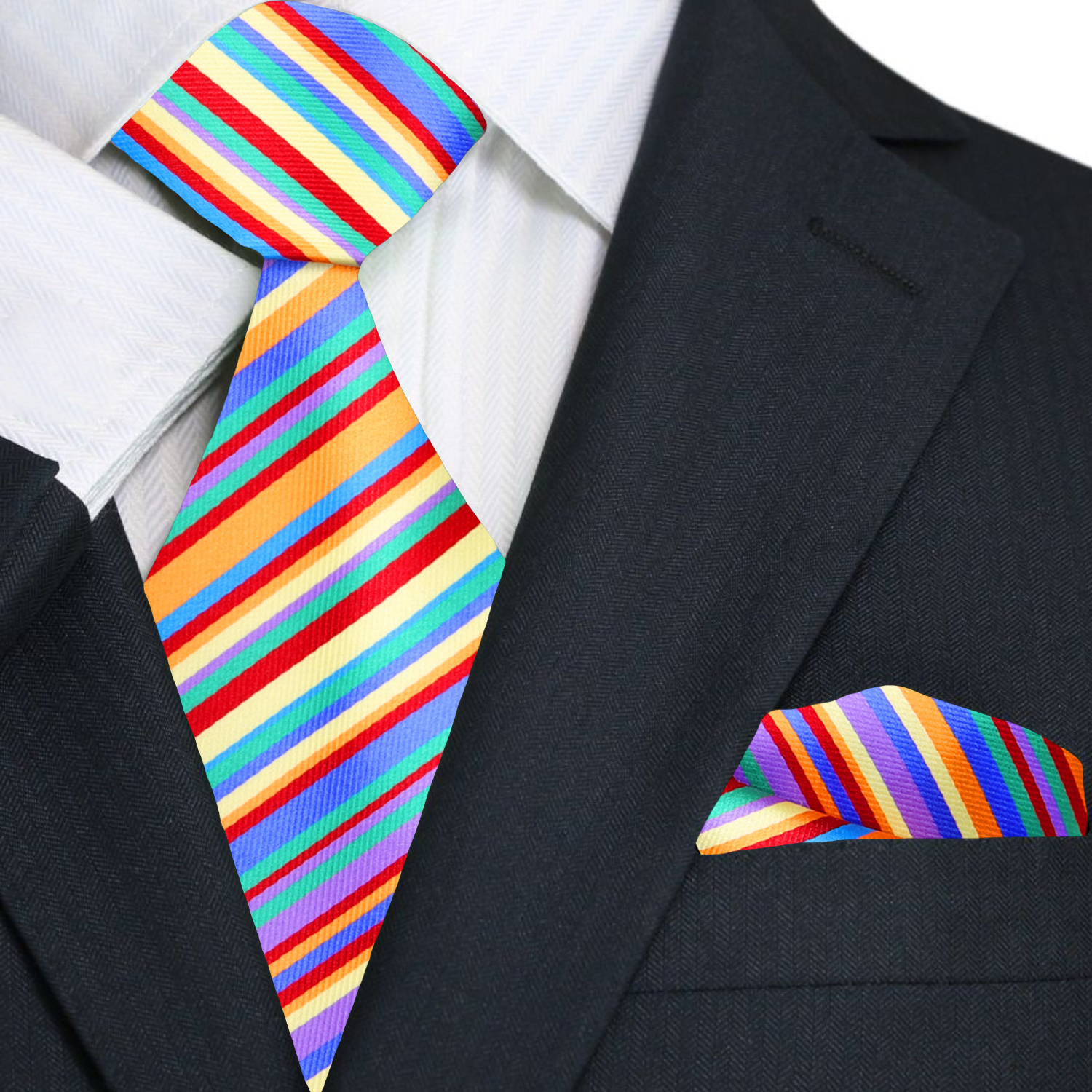 Vibrant Multicolor Stripe Necktie & Handkerchief Set