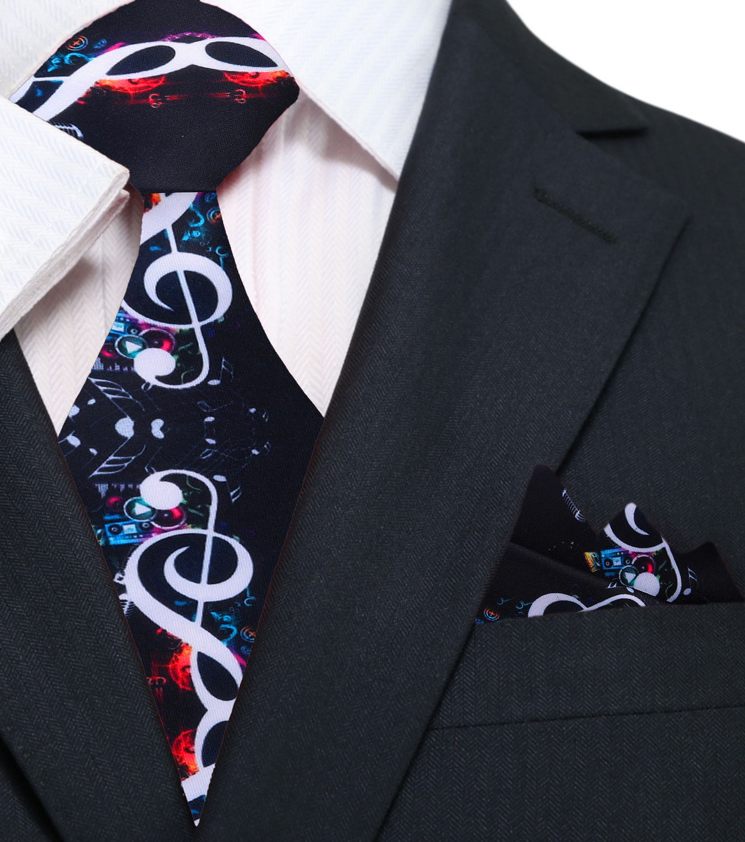 Black, Red White Music Necktie and Square