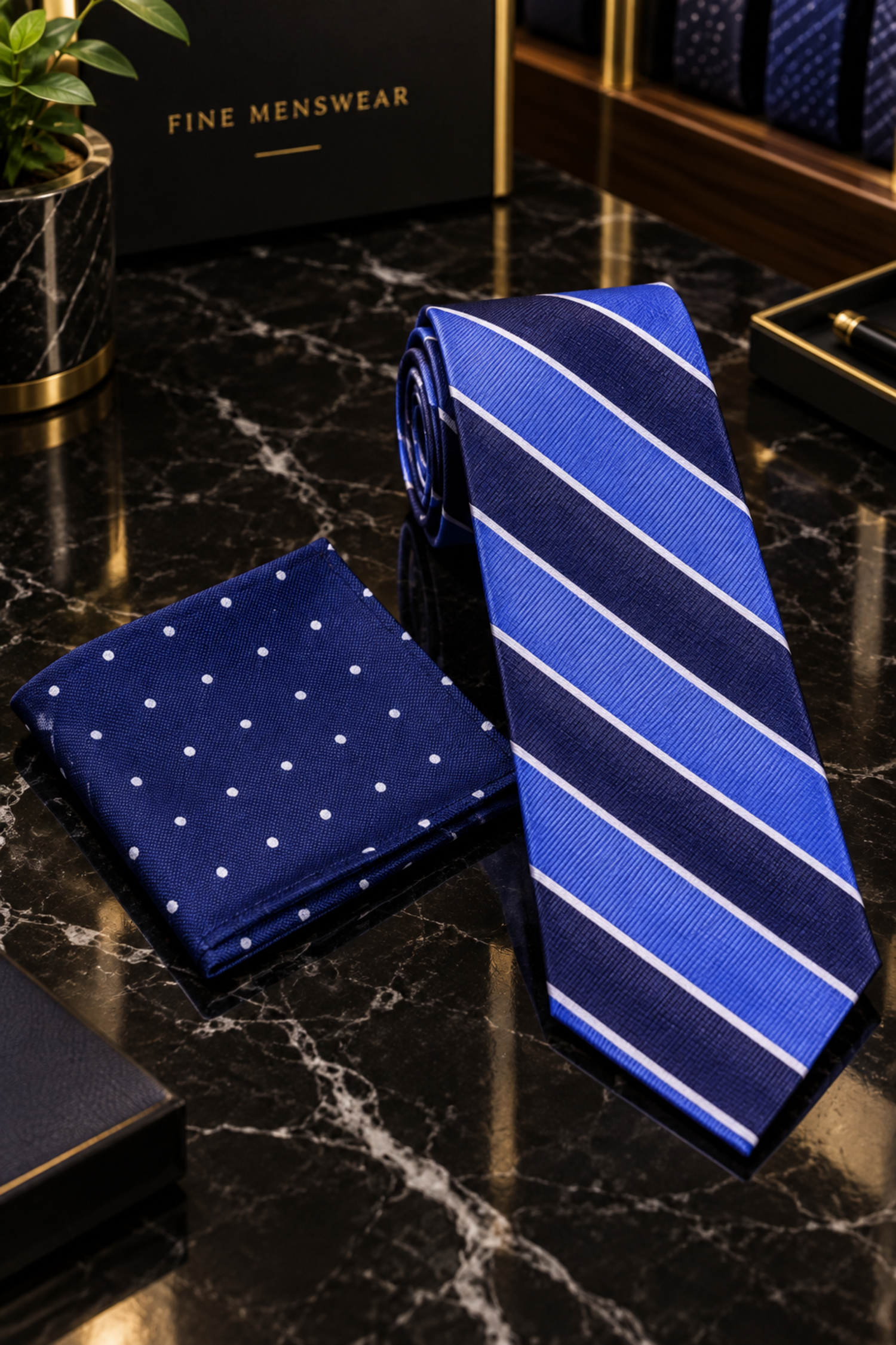 Blue Stripe Tie and Accenting Square
