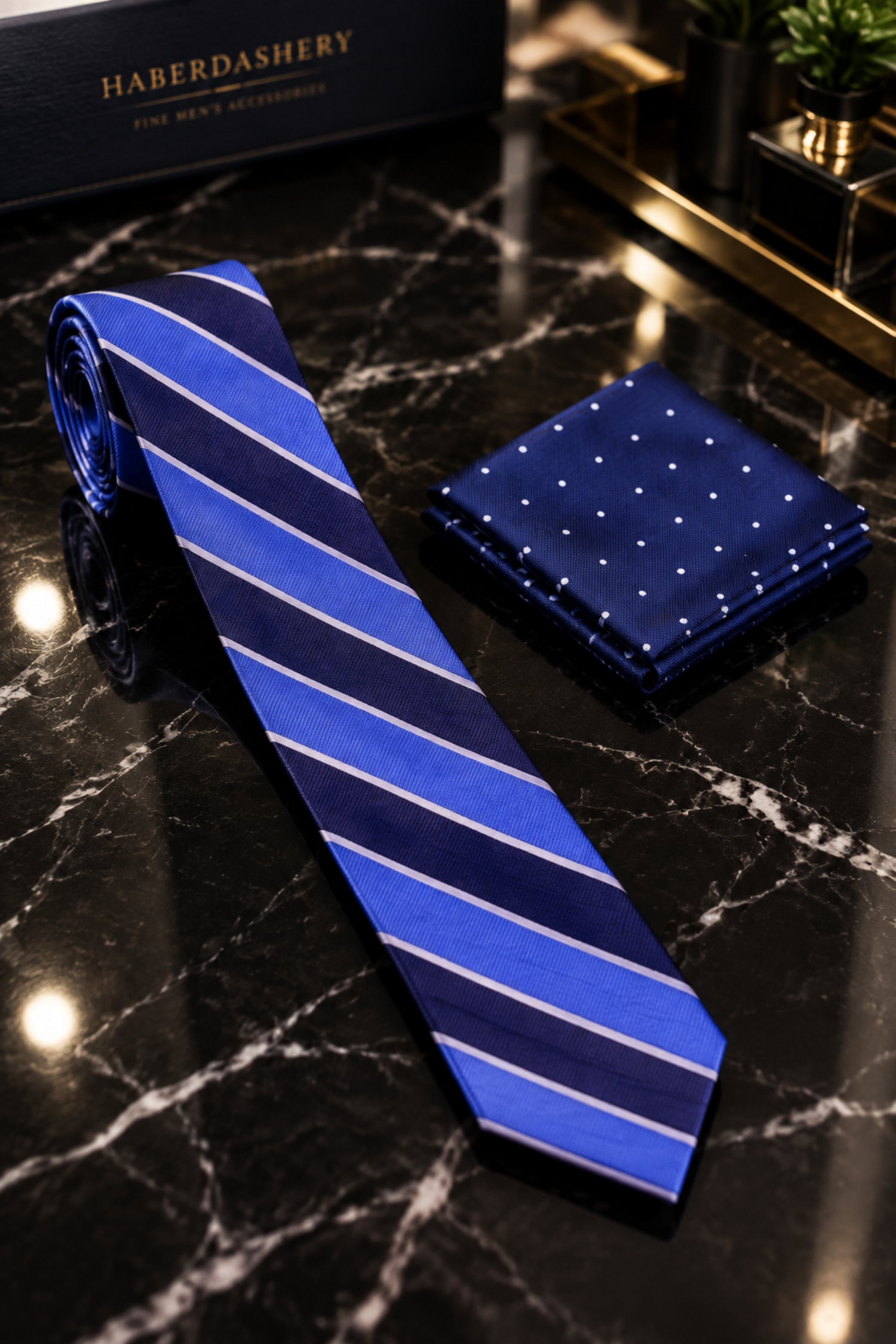 Blue Stripe Tie Thin and Accenting Square